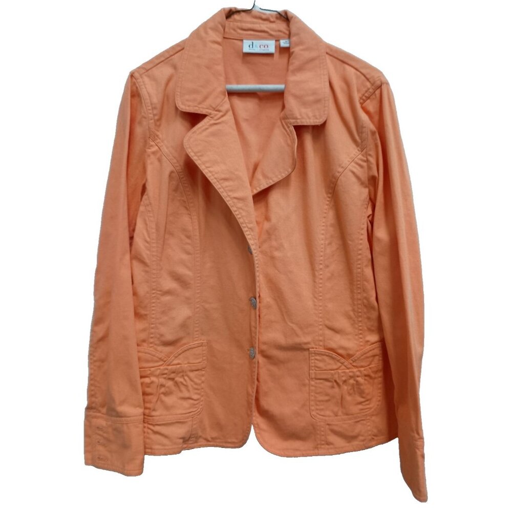 D&Co Denim +‎ Company Womens Blazer Jacket Medium Orange Denim Collared Preppy